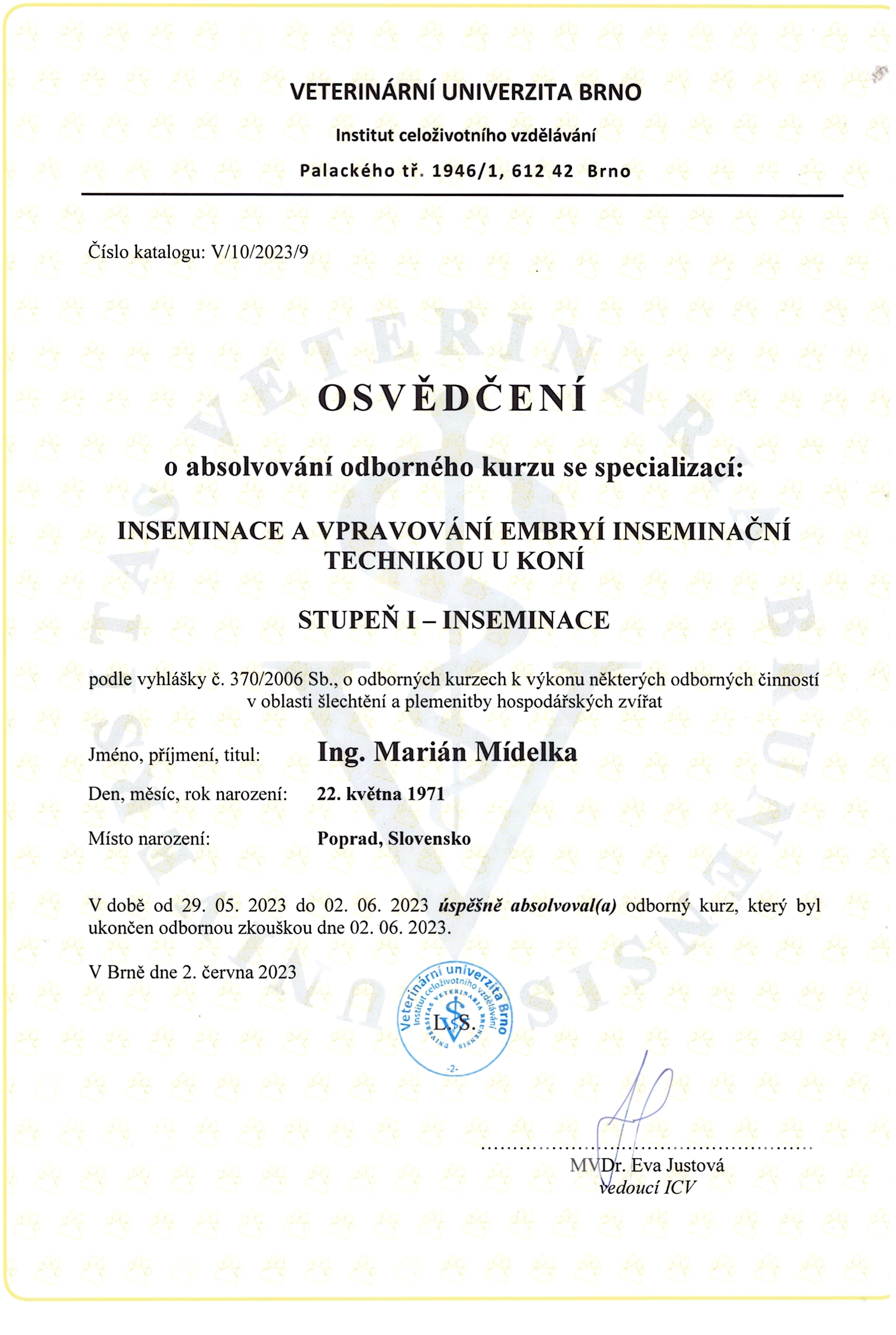 Certifikát inseminácia_koní